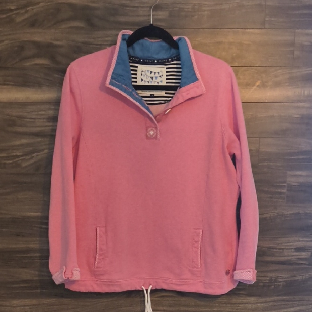 Maine New England Pink Nautical Button Neck Sweatshirt | Size 16